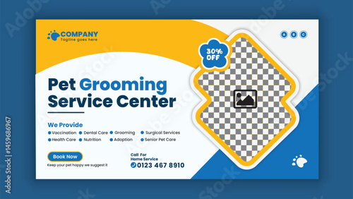 Pet Care and grooming  Service Center horizontal Social media post banner design template or pet business marketing  web banner design