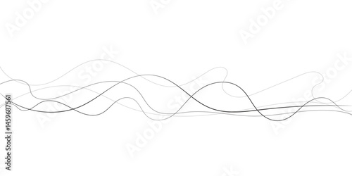 A minimalist abstract image featuring multiple, interwoven, wavy lines in varying thicknesses and dashed patterns.	