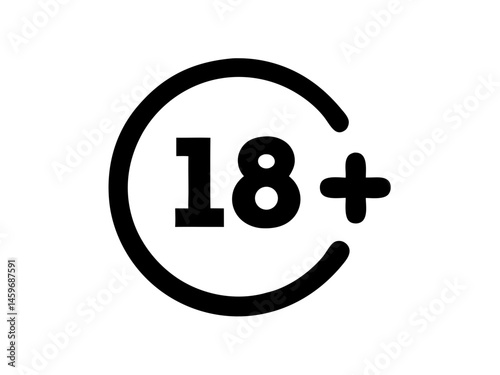 Age Restriction Icon for Adults 18+ Against White Background  