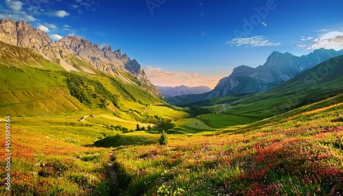 mountainous valley landscape with vibrant colors
