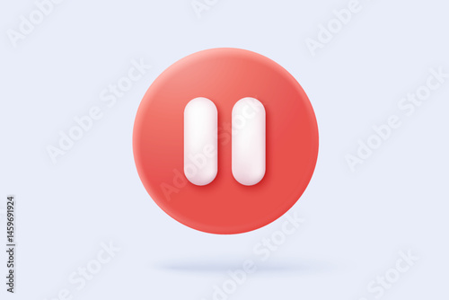 3d social media pause video in background. Red round play button for pause multimedia with colorful concept of video, audio playback. 3d media player button icon rendering vector illustration