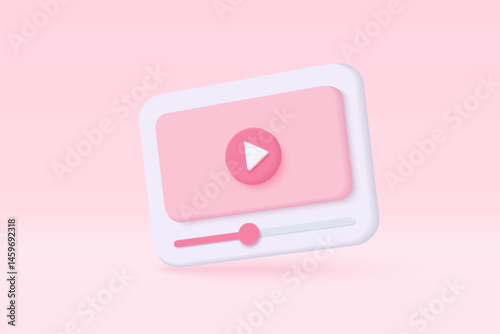 3d social media with live streaming and emotion on frame in pink background. Social media online playing video for make money passive income concept. 3d live entertainment vector render illustration