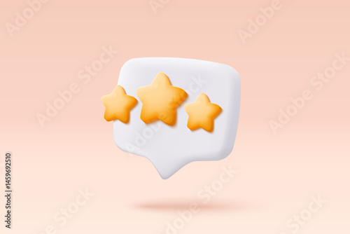 3d bubble rating stars for best excellent services rating for satisfaction. Review for quality customer rating feedback from client employee, product review. 3d star icon vector render illustration