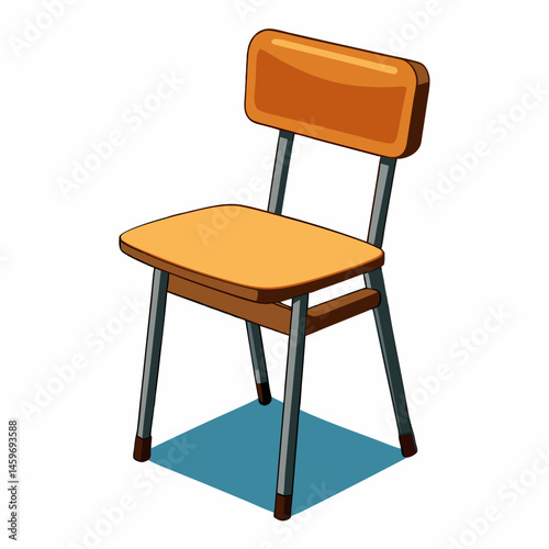 A high-quality vector illustration of a classic wooden school chair with metal legs, isolated on a white background