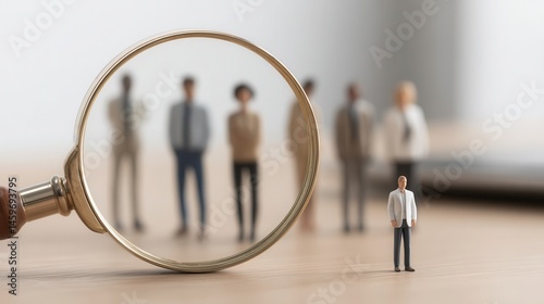 Focused scrutiny on a single figure in a group.