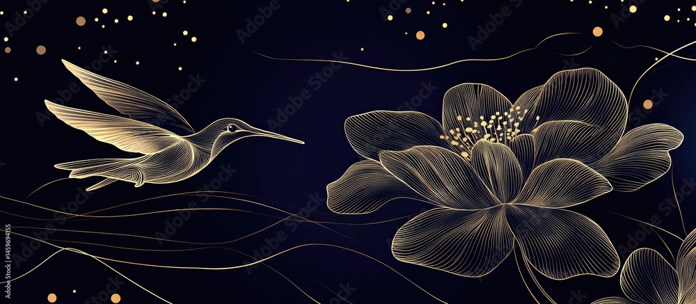 Golden Hummingbird and Lotus