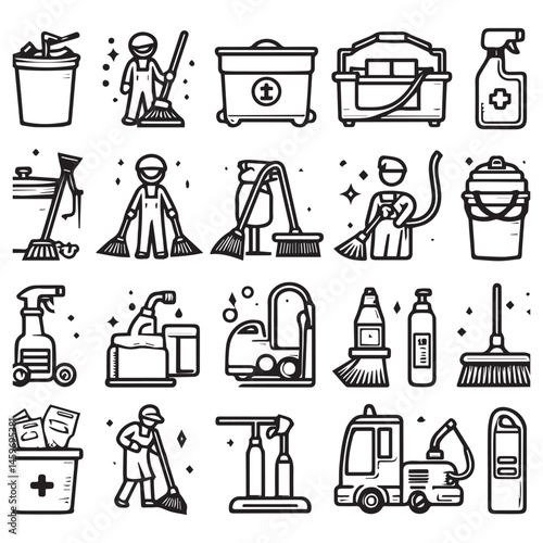 vector clipart collection of editable cleaning equipment and supplies elements