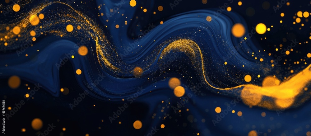 Abstract swirling navy blue and gold textures