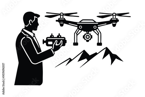 Drone Photographer Silhouette with Remote Control