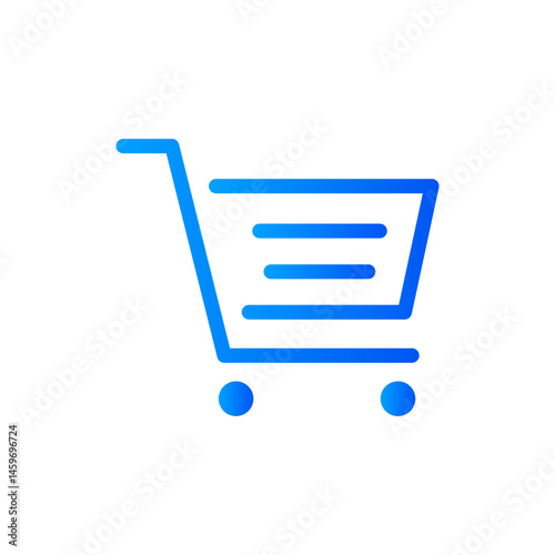 Flat blue shopping cart icon, gradient color shop goods trolley product element, elegant digital e-commerce sell item, online business e store monochrome illustration for website buy page logo design