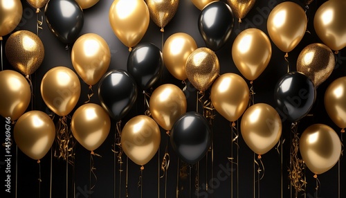 charming black and gold balloons in array