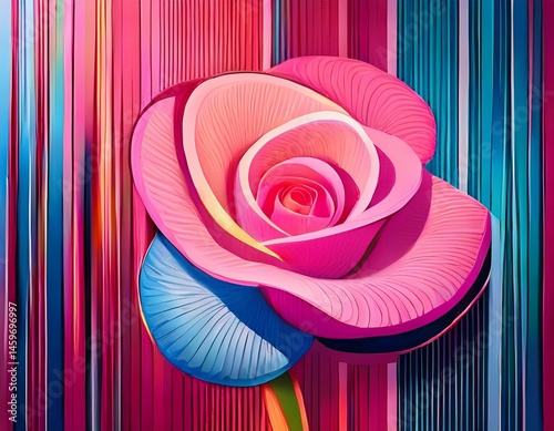pink rose abstract art colorful stripes background