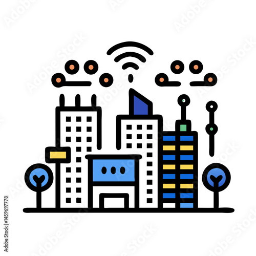 Smart City & Urban Technology Icon – IoT Connectivity, Green Energy, Future Infrastructure