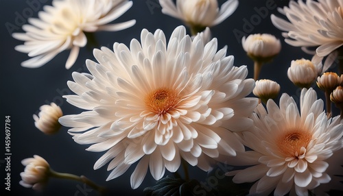 chrysanthemum atsumono in full bloom with a white flower center