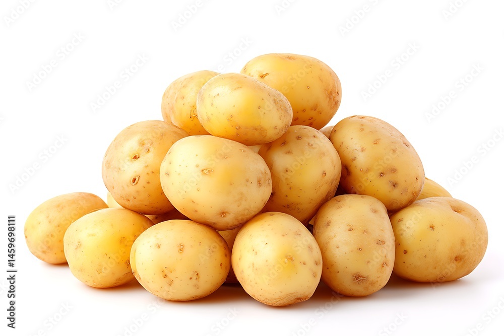 A pile of potatoes isolated on a white background