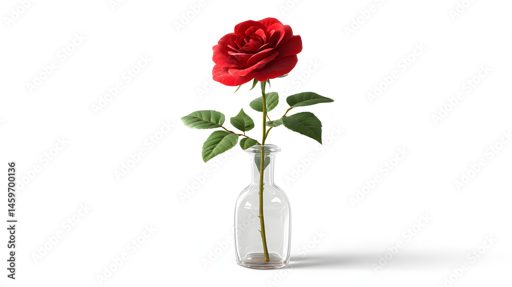 Fototapeta premium Red Rose in Vase on White Background