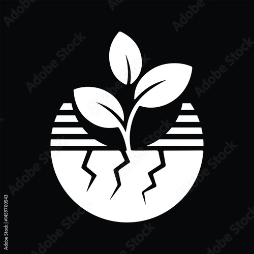 Black Flower Silhouette Vector as Growing Graphic Icon