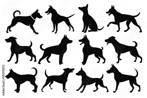 Dog Silhouette Illustration Set – Stylized Animal Icons