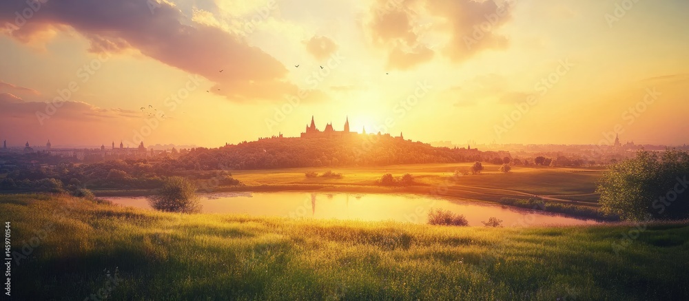 Golden Hour Over a Cityscape