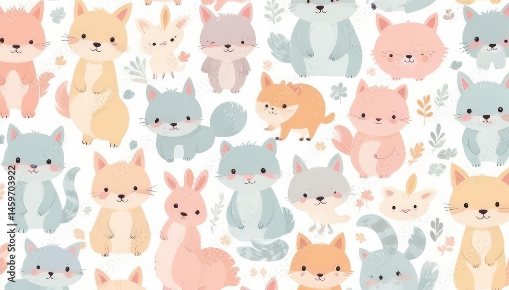 Obraz premium Adorable animal pattern. Cute animals in pastel colors, perfect for kids