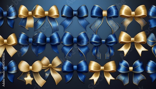 blue ribbon bows with gold accents