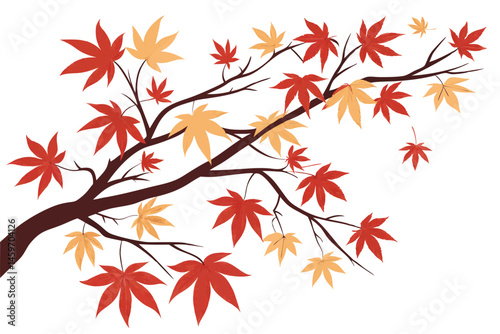 88 Autumn maple branch, vibrant red and orange leaves, delicate botanical illustration, watercolor painting style, minimalist composition, white background, Japanese art influence, seasonal beauty, na