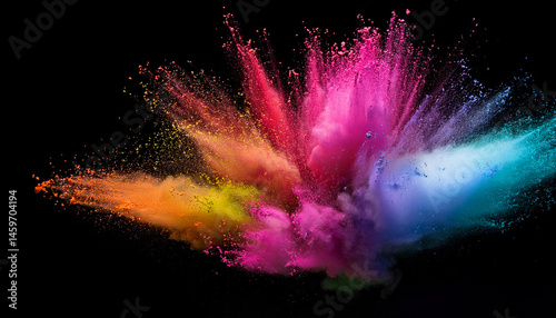 an explosion of vibrant colors and a simple dispersal of colored powder dust