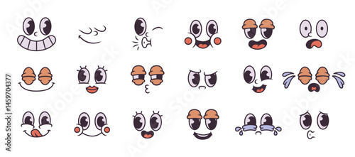 Cartoon face expressions set in retro style