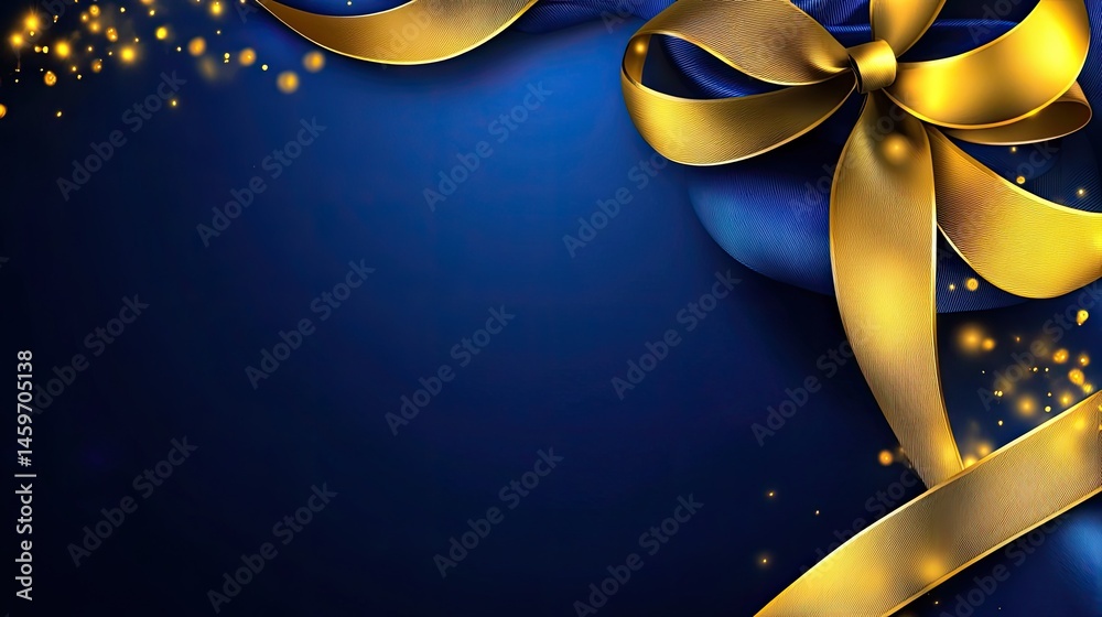 Elegant dark blue background with golden ribbon
