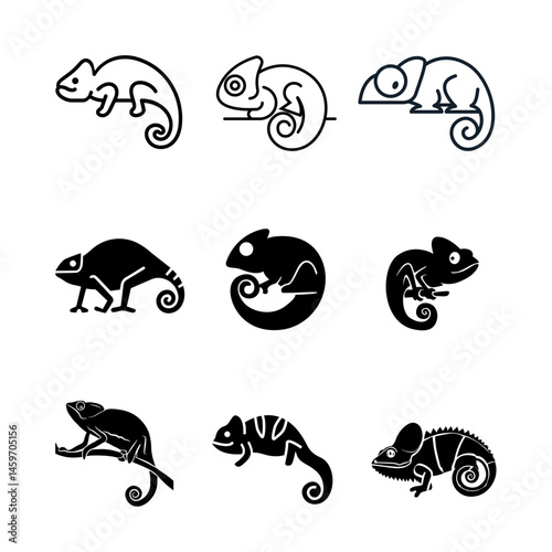 chameleon icon silhouette style vector minimal art illustration