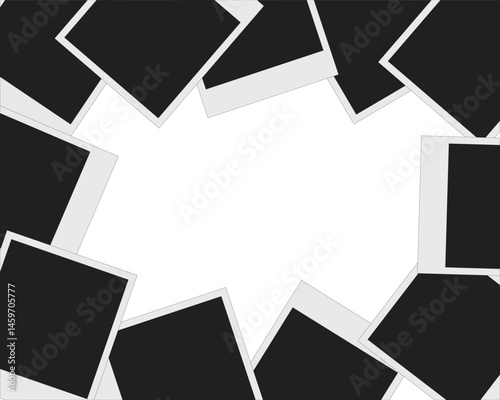 Scattered Polaroid Photo Frames with Blank Center, Empty Photo Frames Border with Copy Space