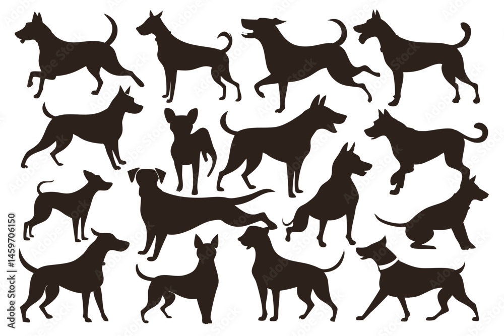 Fototapeta premium Dog Breed Silhouettes – Minimalist Vector Icon Pack