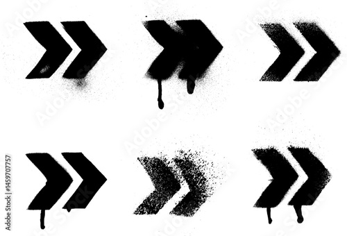 Double Chevron Arrow Grunge Stencil Spray Paint Stroke Vector Set