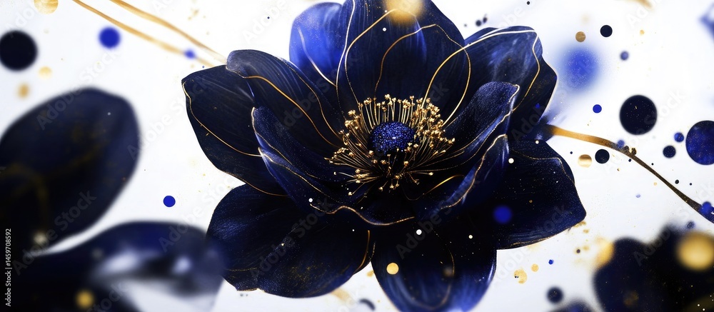 Luxurious Deep Blue Flower with Gold Accents