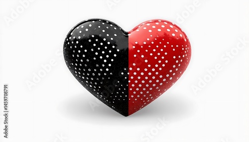 Halved heart, red and black polka dots