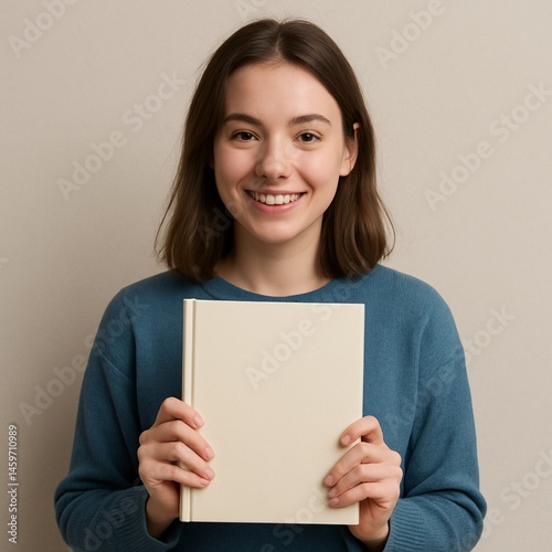 Young woman holding book in her hands , with space for text