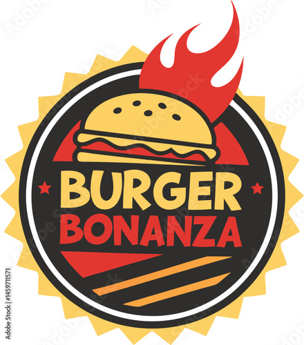 Burger Bonanza Logo Design with Flaming Burger