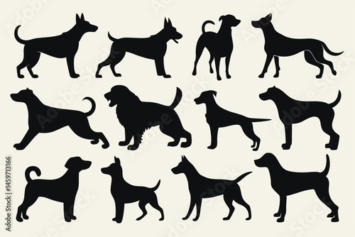 Dog Silhouette Clipart Set – Flat Vector Dog Breeds