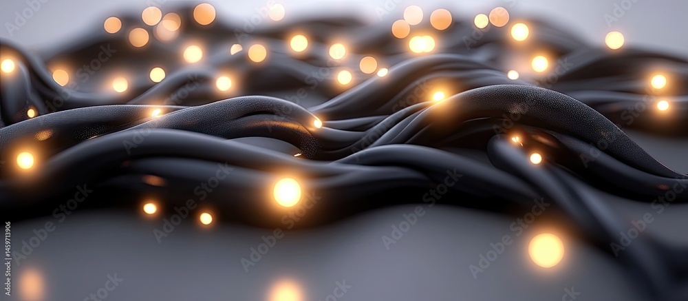 Abstract Network of Dark Curves with Glowing Lights