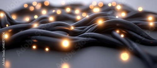 Obraz na płótnie Abstract Network of Dark Curves with Glowing Lights w salonie