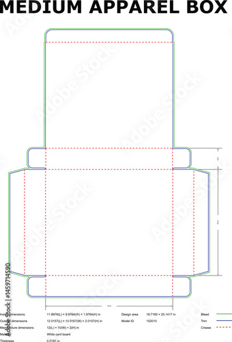 Medium Apparel Box Packaging Design Template Diagram Measurements