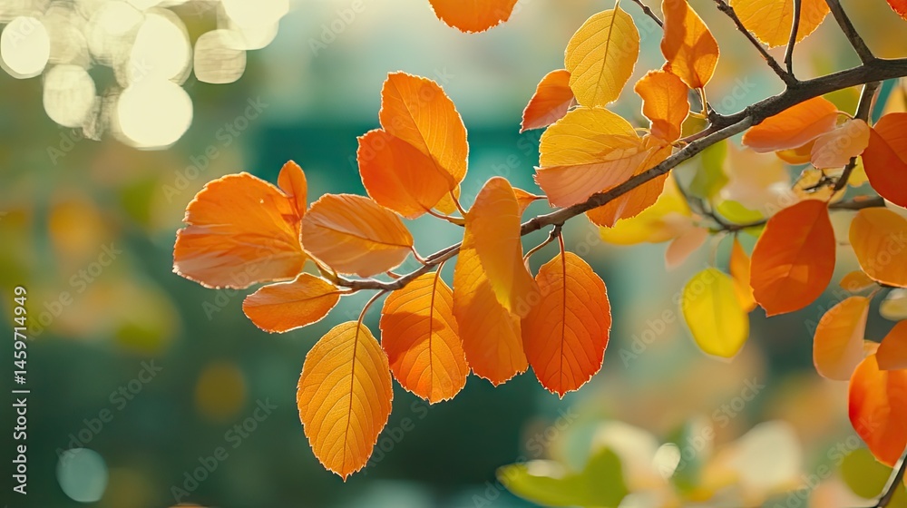 Vibrant autumn leaves on a branch bathed in sunlight. Vibrant autumn leaves on a branch bathed in sunlight.