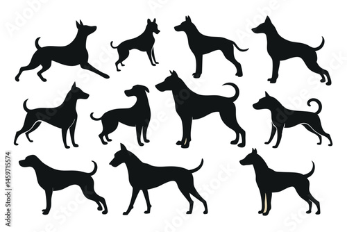 Dog Silhouette Clipart Set – Flat Vector Dog Breeds