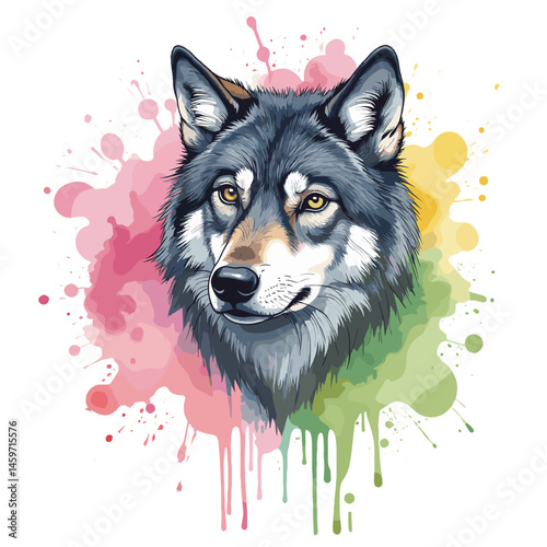 Wolf with a focused expression on a transparent background, vector illustration
