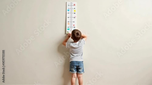 A Toddler Measures Height Against Wall Chart Growth Child Development