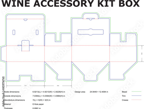 Wine Accessory Kit Box Packaging Design Template DieCut