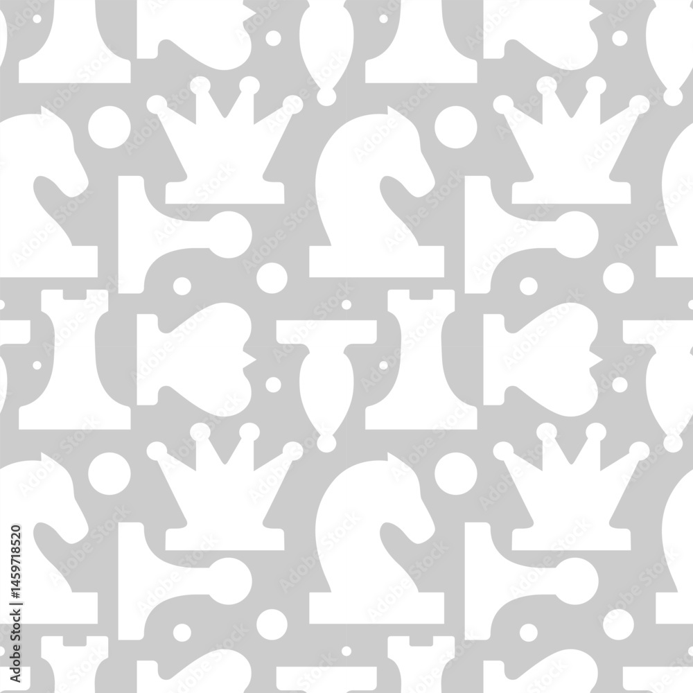 seamless pattern with stylized pieces king, queen, officer, bishop, knight, pawn, rook, vector drawing