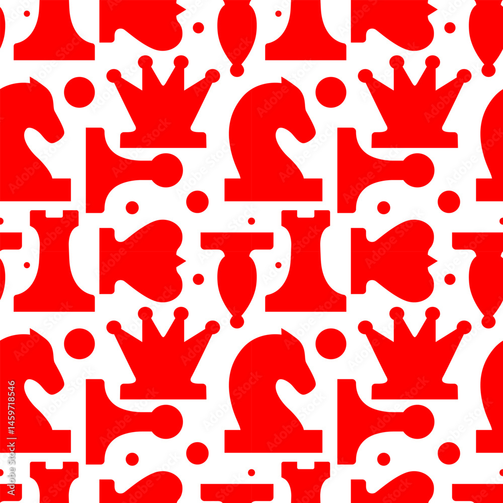 seamless pattern with stylized pieces king, queen, officer, bishop, knight, pawn, rook, vector drawing
