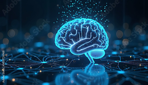 A creative 3D-style image of a human brain connected to glowing digital networks, symbolizing the role of AI in modern education. ai generative
