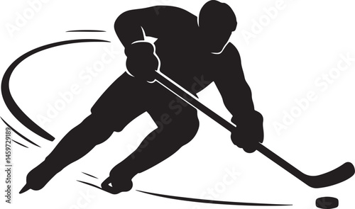 Dynamic Ice Hockey Player Silhouette – Minimalist Black and White Vector Design